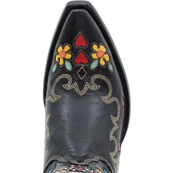 Women's Black Bluebonnet Floral Embroidered Fashion Country Boots Pointed Toe - Picture 4 of 6